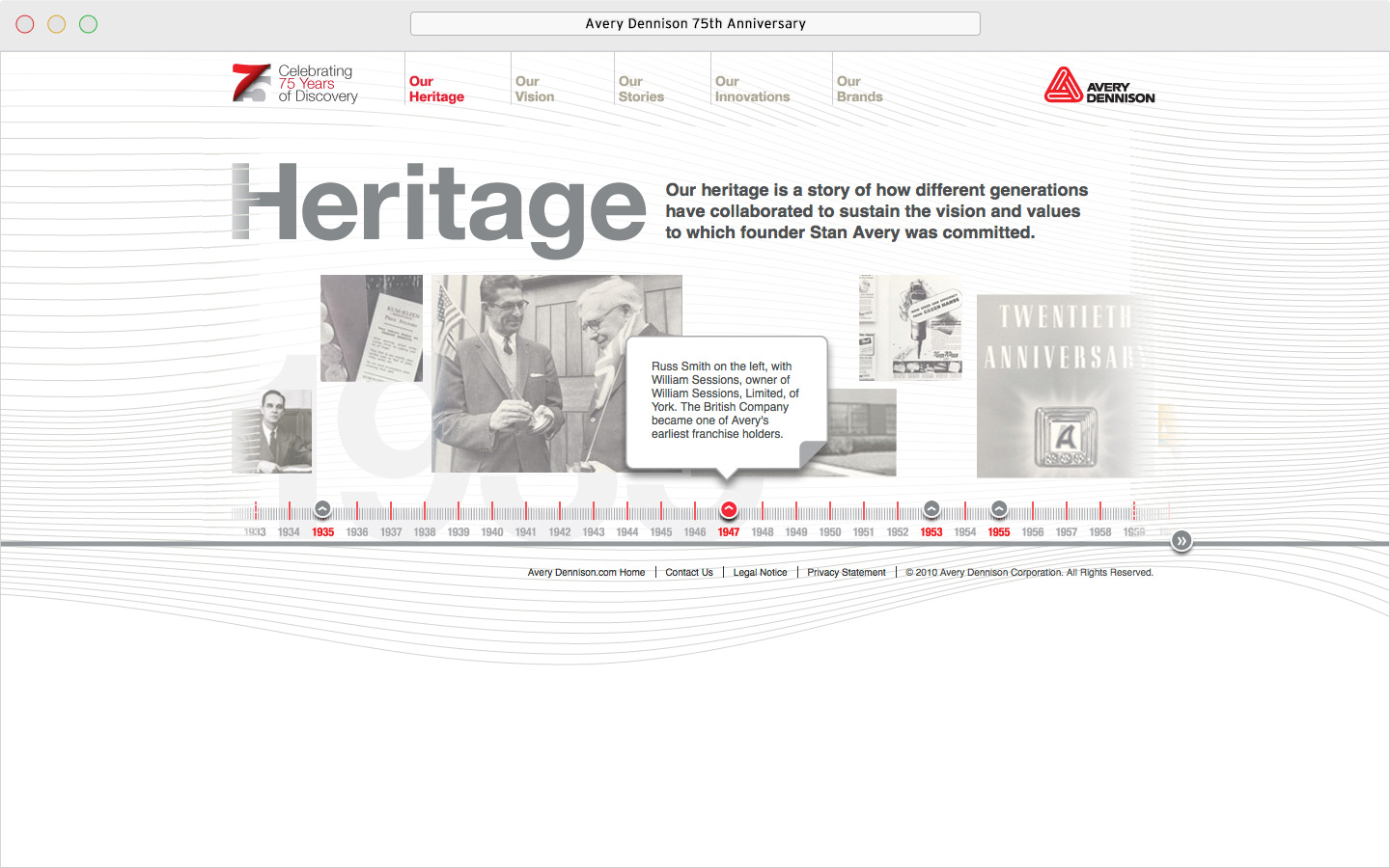 Avery Dennison 75th anniversary microsite online timeline