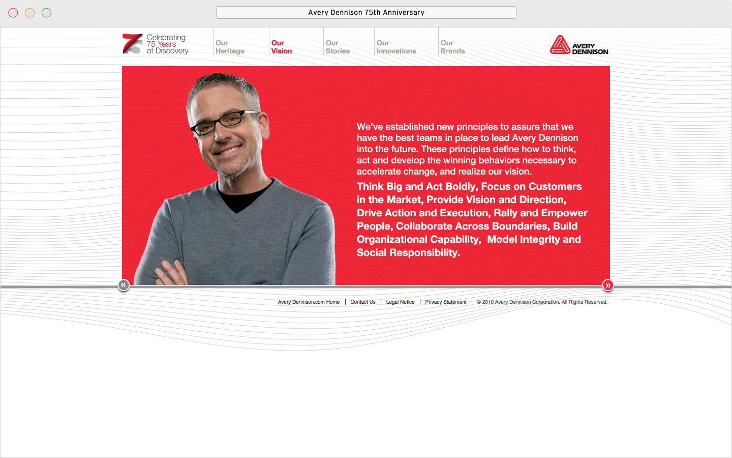 Avery Dennison 75th anniversary microsite Our Vision page