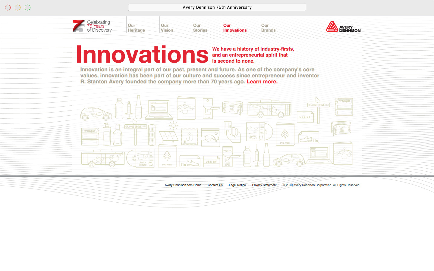 Avery Dennison 75th anniversary microsite Our Innovations