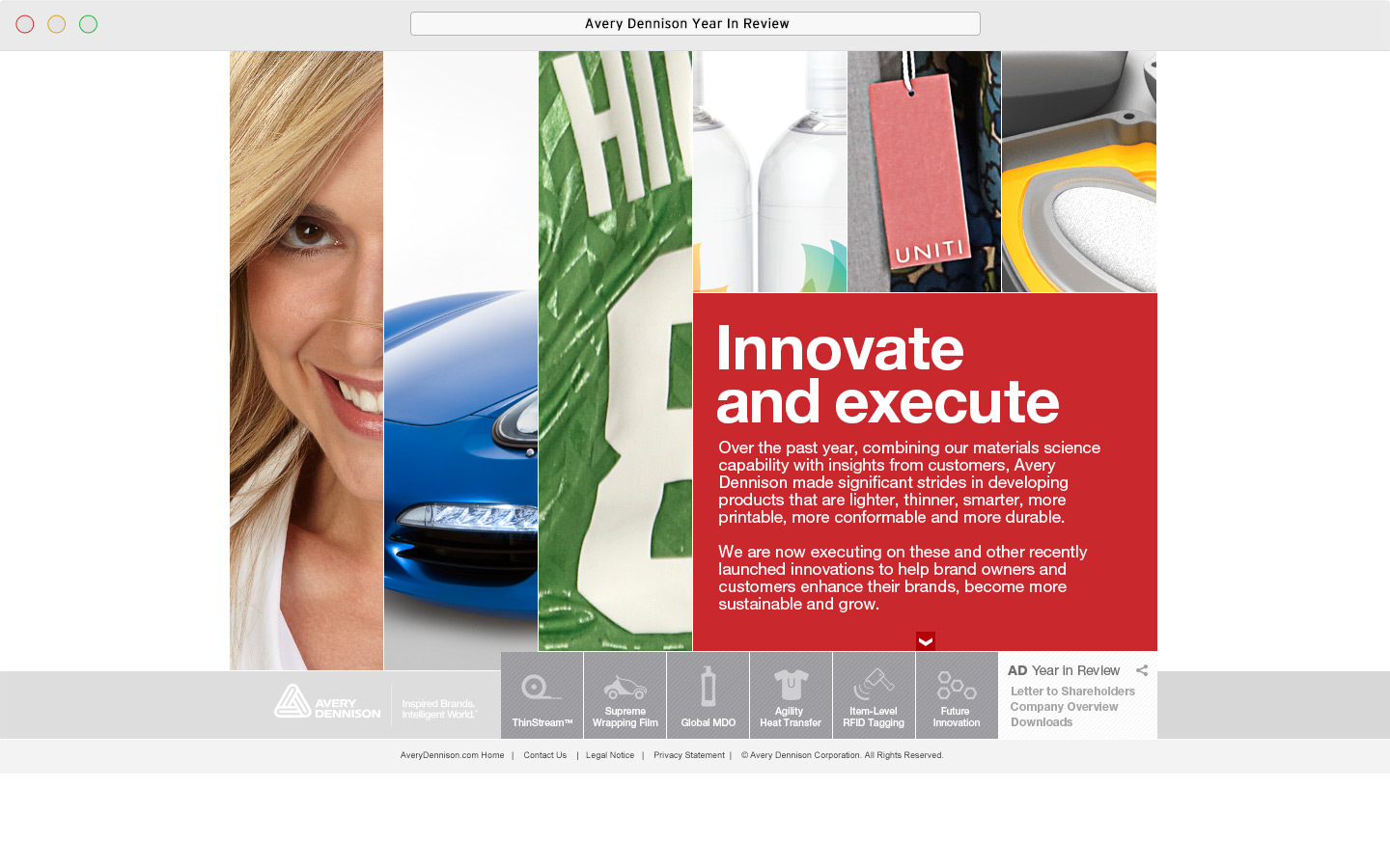 Avery Dennison 2011 Online Year In Review Home screen