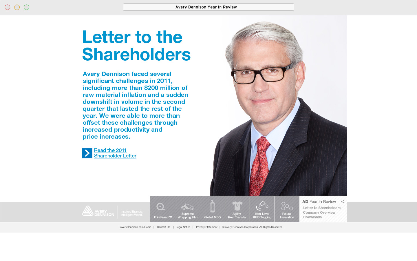 Avery Dennison 2011 Online Year In Review Letter to Shareholders with CEO photo