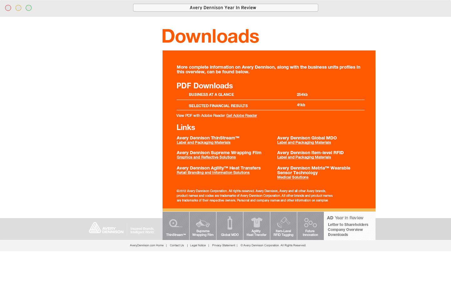 Avery Dennison 2011 Online Year In Review Downloads